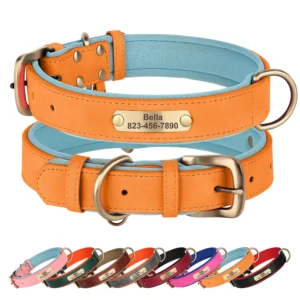 Personalized Dog Collar PU Leather Dogs Collars Free Engraving Pet ID Necklace Soft Padded for Small Medium Large Dogs Pug XS-XL