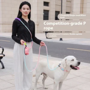 Hands-Free Training Leash-Reflective Multi-Function P-Slip Rope with Waist Belt, Anti-Pull No Tangle Design for Dog Agility