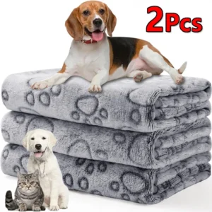 2PCS Soft Fluffy High Quality Pet Blanket Cute Cartoon Pattern Paw Print Dog Pet Mat Warm and Comfortable Blanket for Cat Dogs