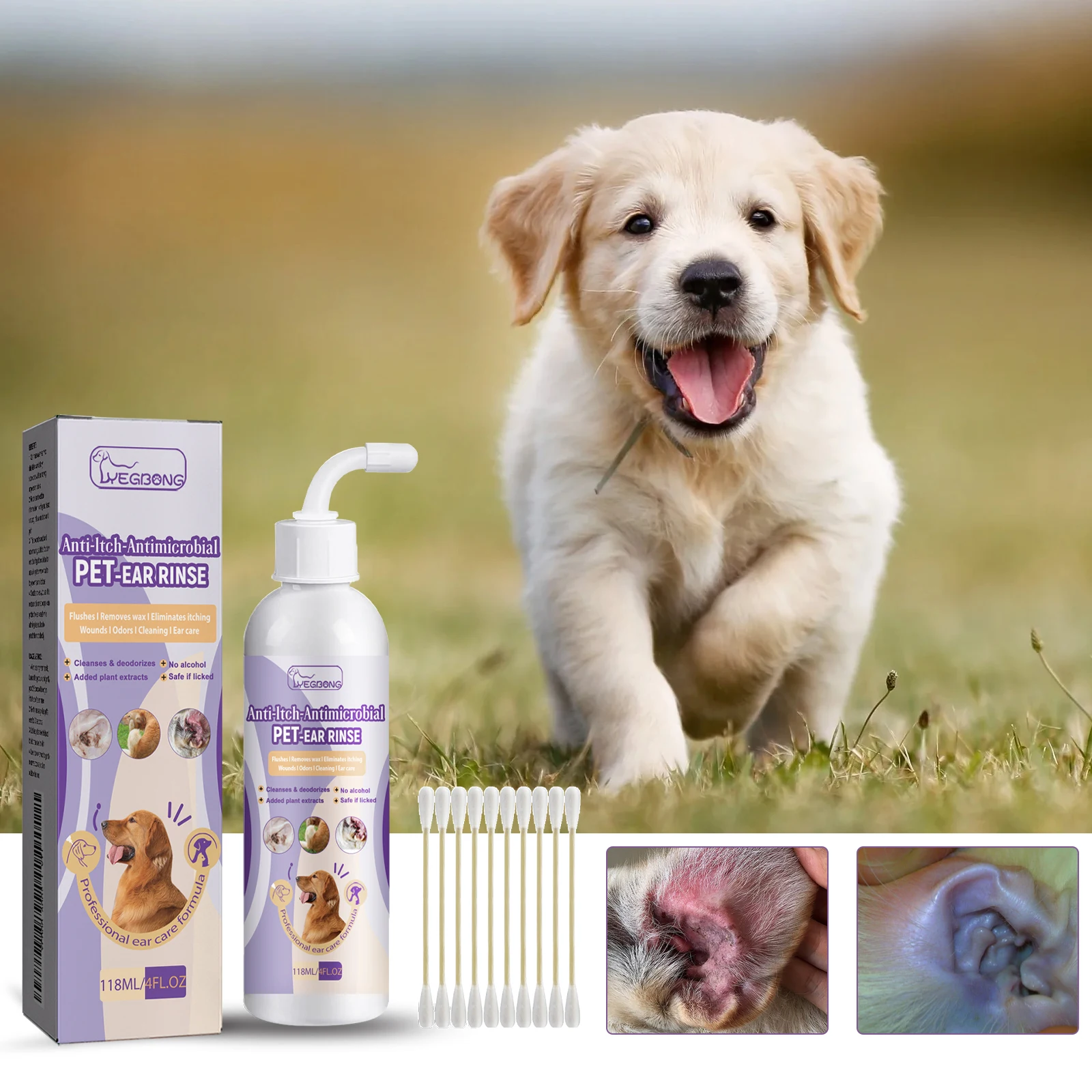 Ear Cleaner Pet Ear Drops For Infections Control Yeast Mites Ear Mites And Ear Wax Itching 118ml